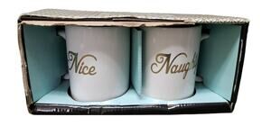Naughty & Nice 15 oz. Coffee Mugs / Cups • White & Gold • Christmas Gift